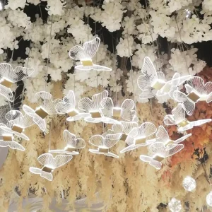 LED Butterfly Acrylic Aluminum 10-Head Ceiling Pendant Light IP33 AC 220V for Wedding Decoration