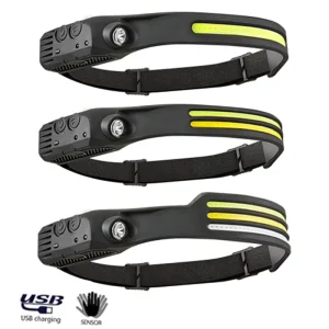 LED Headlamp Rechargeable 230° Wide Beam with Motion Sensor Waterproof Flashlight for Hiking and Running