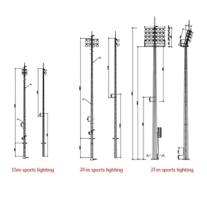 LED IP65 Aluminum High Mast Lighting Pole with Hot Dip Galvanization for Sports Stadium