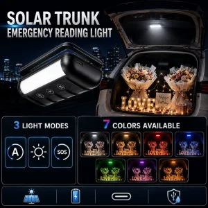 LED Solar Motion-Sensing Trunk Light RGB Wireless Outdoor Car Truck Lamp with 1800mAh Large-capacity Battery