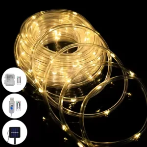LED Solar Powered Rope Tube Lights Outdoor Waterproof Strip Lights Garden Garland for Christmas Yard Decoration