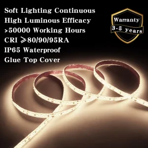 LED Strip Lights 12V 24V IP65 Waterproof White 2700K 3000K 4000K 6500K 8mm 10mm PCB Width Tape Lamp Size & Color Custom