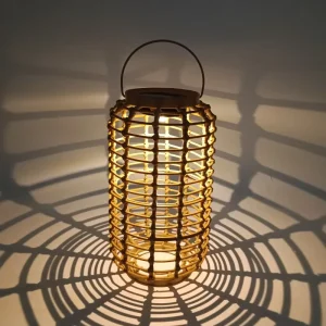 LED Wicker Solar Lantern for Outdoor Rattan Portable Decor with Recharge Battery IP44 Waterproof Light Sensor Easy Installation
