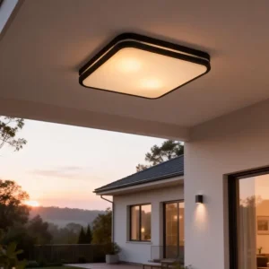 Landscape Square Outdoor Ceiling Light Die-cast Aluminum PC Shade 2xE27 15W