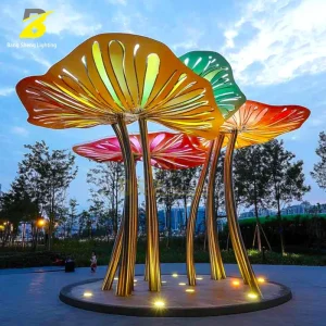 Large Colorful Lotus Leaf Shape Outdoor Landscape Light Creative Metal Sculpture Lamp for City Square Park