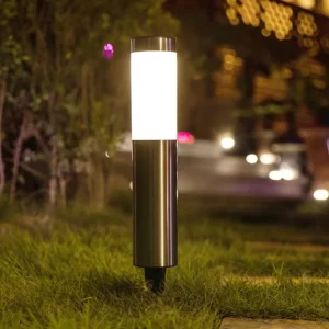 Large Size Waterproof Auto On Off Stainless Steel Cylindrical Solar Pathway Light Decorative Solar Garden Lights