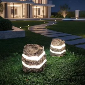 Layered Stone Lamp 1pcs MOQ Warm White Fiberglass Stone Light for Landscape Lighting Decoration Stone Light for Holidays Party