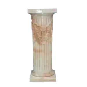 Light Limestone Marble Pillar Column, China White and Beige Crema