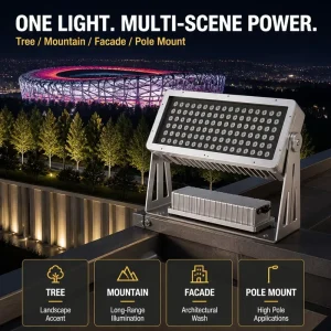 Long Range LED Flood Light IP66 Multi Scene Tree Mountain Facade High Pole Architectural Landscape Project RGBW Spotlight