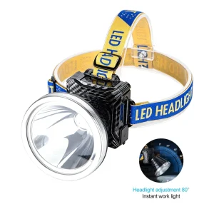 Long-Range LED Headlamp, USB-C Rechargeable, Carbon Fiber Style, Motion Sensor, for Camping, Fishing, and Outdoor Work