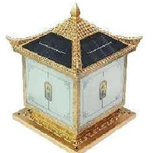 Luxury Aluminum Pagoda Solar LED Pillar Light IP65 Waterproof Golden Chinese Style Outdoor Column Light Sensor High Garden