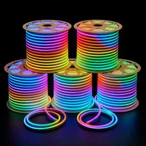 Mains Powered 110V 240V Digital RGB LED Flex Tube 50m Bulk Spool 1m Cuttable Waterproof IP65 Neon Lights