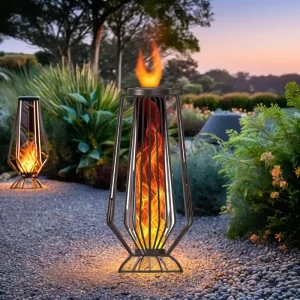 Metal Flickering Lamp Solar Flame Lantern Flickering Flame Birdcage Home Patio Decor