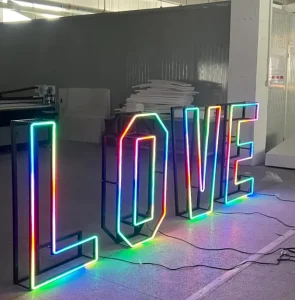 Metal RGB Collapsible LED 4ft 5ft Neon Frame Foldable Letter Number Light with Shimmer Wall Panel Backing for Party