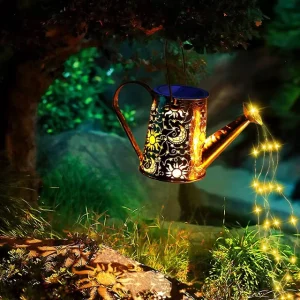 Metal Solar Watering Can Lantern with LED Flower Effect