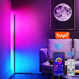 Minimalist RGB LED Corner Floor Lamp Smart Tuya App Remote Control Living Room Corner Standing Floor Light