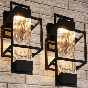 Modern 2-Piece Outdoor Wall Lamp Fixture Set 15 Inch Waterproof Porch Light Dusk to Dawn Water Glass