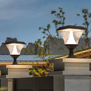 Modern Aluminum Outdoor Garden IP65 Waterproof Black Warm Light Decorative Solar Powered LED E27 Base Dimmable Pillar Light