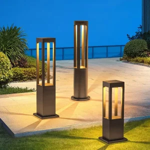 Modern Black Aluminum IP65 Waterproof LED Pillar Bollard Lights 50cm 60cm for Landscape Park Lawn Solar Garden Lighting