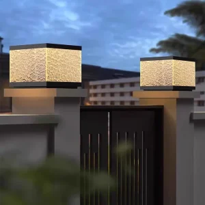 Modern Black LED Garden Pillar Light for Villa Courtyard, IP65 Waterproof, Square Door Fence Gate