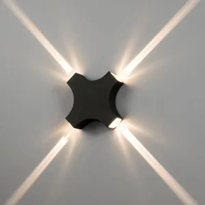 Modern Cross LED Wall Light Concentrated Beam 4 Head Waterproof Outdoor Garden Wall Lamp Aluminum Construction Tempered Glass