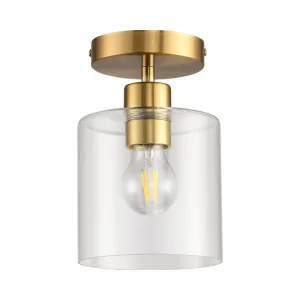 Modern LED Brass Semi-Flush Mount Ceiling Fixture, Waterproof Matte Gold Outdoor Wall Lamp for Closet or Hallway