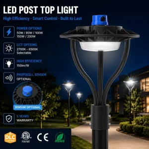 Modern LED Post Top Light 150LM/W Aluminum 50W-200W LED Garden Light Fixture for Park Walkway Residential Area Public Space