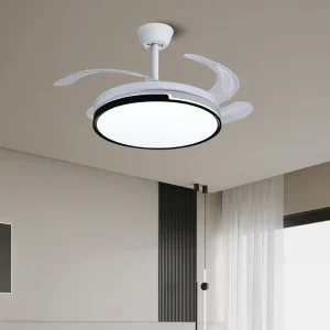 Modern Nordic 4-Blade AC Motor ABS Ceiling Fan with Light Remote Control Invisible LED for Bedroom and Living Room