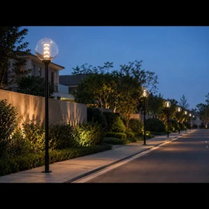 Modern Outdoor Garden Post Lamp Transparent Globe LED Landscape Light for Villa and Hotel