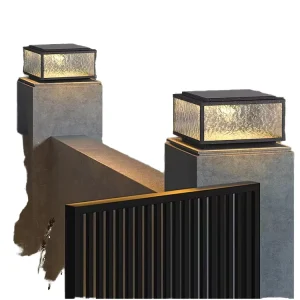 Modern Outdoor LED Solar Pillar Fence Light, IP65 Waterproof, Black E27 Base