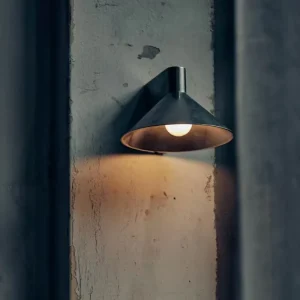 Modern Outdoor Wall Lamp with Black Metal Shade and Brass LED Light Source for Hotel and Garden Decoration
