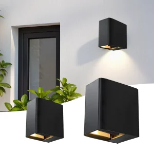 Modern Rectangular Double Head Outdoor Wall Lamp IP65 Waterproof Black Aluminum Porch Corridor Wall Lights