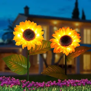 Modern Sunflower Flower Lamp Solar Powered Outdoor Garden Landscape Ground Lamp for Walkway Garden Lawn