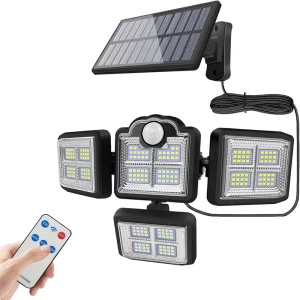 Motion Sensor Security Lights Separate Solar Panel 4 Adjustable Head