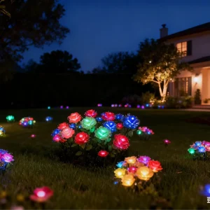 Multi Color Changing LED Fiber Light Solar Garden Lights IP65 Romantic Rose Flower Decoration for Landscape Festivals Waterproof