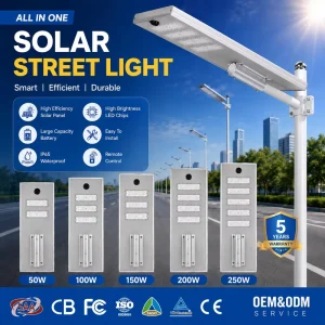 Municipal Engineering Outdoor Road Lighting Ip66 Waterproof 50w 100w 150w 200w 250w Integrated All In One Led Solar Street Light