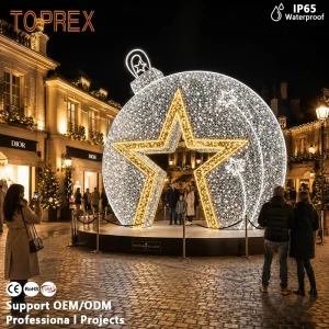 ODM Custom Commercial LED Motif Bauble Ornament Ball Arch Light for Theme Park Festival Christmas Market Walk Through Photo Spot