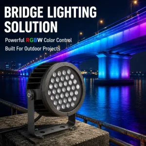 OEM Aluminum LED Landscape Spotlight 72W 96W RGBW Rear Heat Sink Multi Lens IP66 Exterior Facade Lighting Solution