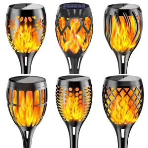 OVO 062 Solar Flame Stake Lamp 7 Styles Light Sensor IP65 Waterproof for Outdoor Garden Path Decoration Medium Flame Light