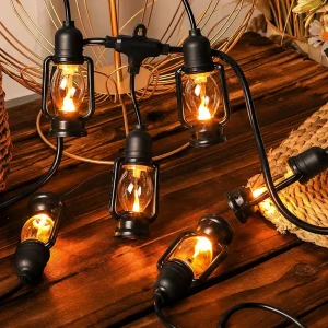 Oil LED PVC Kerosene Lamp String IP65 Rated Dimmable Outdoor Garden Holiday Wedding Bar Camping Decoration Colored Flame Retro