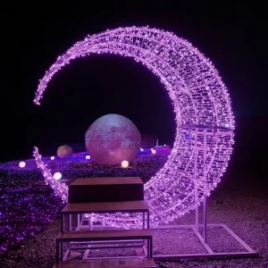 Outdoor 3D LED Pole Light with Large Abstract Christmas Moon Motif for Streets and Landscapes