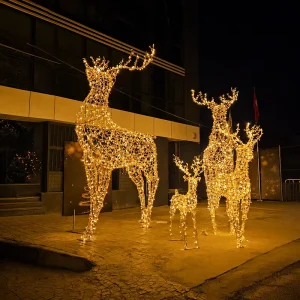 Outdoor Animal Sculpture Light Giant 3D Reindeer Sleigh North America Steel Frame Holiday Deer for Resort