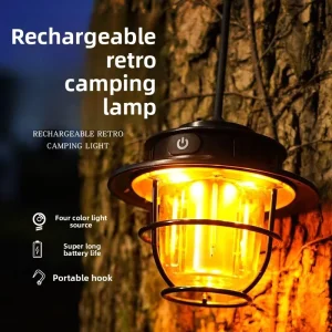 Outdoor Camping Lamp LED Rechargeable Portable Tent Light Retro Handheld Hanging Lamp