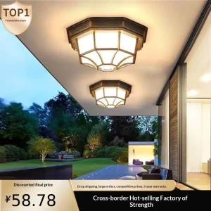 Outdoor European Retro LED Aluminum Ceiling Light, Waterproof Moisture-Resistant, Ra 98, for Hallways, Balconies and Corridors