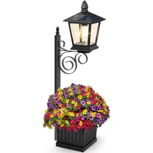 Outdoor Flower Pot 2 in 1 Floor Lamp IP65 Waterproof Wall Mounted Solar Decorative Light Garden Terrace Porch Warm White Light
