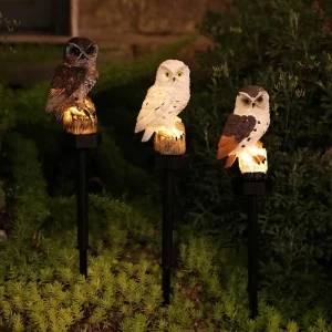 Outdoor Garden Owl LED Solar Powered Lamp Courtyard Artificial Animal Resin Lawn Stake Light IP44 Rated Inductive