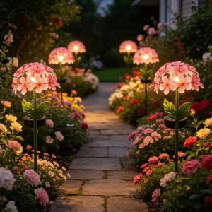 Outdoor Hydrangea Solar Garden Lights Waterproof Landscape Stakes for Yard Path Patio Decoration Night Illumination