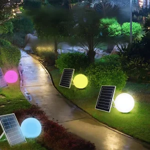 Outdoor IP65 Solar Powered Remote Controlled LED Lawn Courtyard Garden Landscape Lights with Sphere and Flat Stone Shaped Design