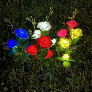 Outdoor IP65 Waterproof LED Solar Rose Flower Garden Lights Auto ON/OFF 180 Beam Angle for Landscape Walkway Pathway Lighting