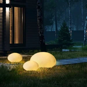 Outdoor IP65 Waterproof Plastic Lawn Ground Lamp Pebble Shaped Garden Courtyard Atmospheric Landscape Lighting Charging Option